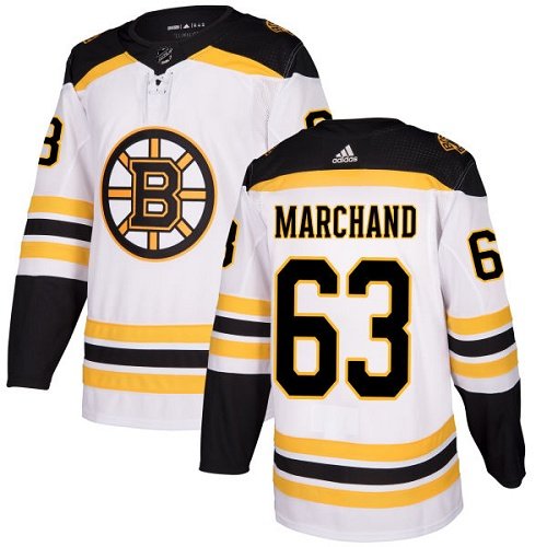 Boston Bruins #63 Brad Marchand Authentic White Away Jersey